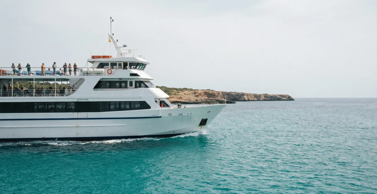 Ferry navigant vers les Baléares sur eaux turquoise méditerranéennes